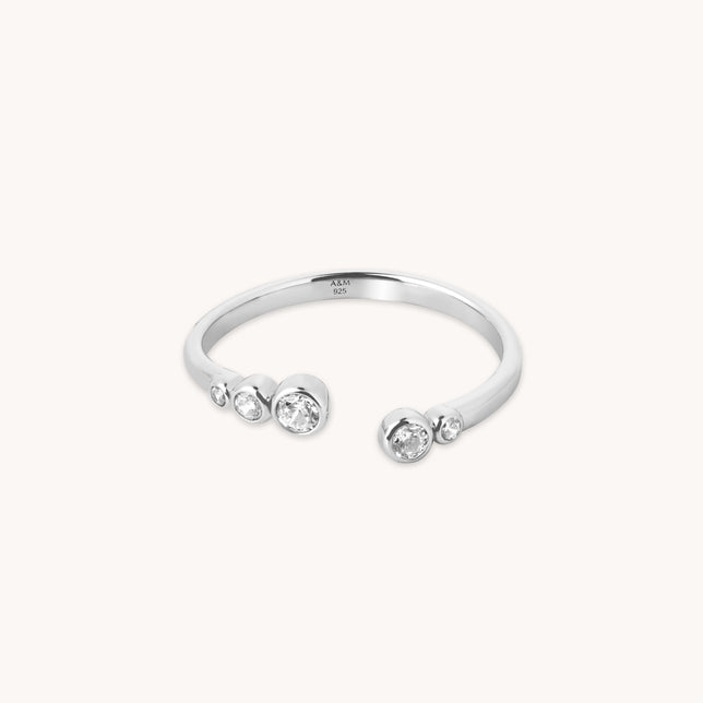 Bezel Crystal Open Ring in Silver