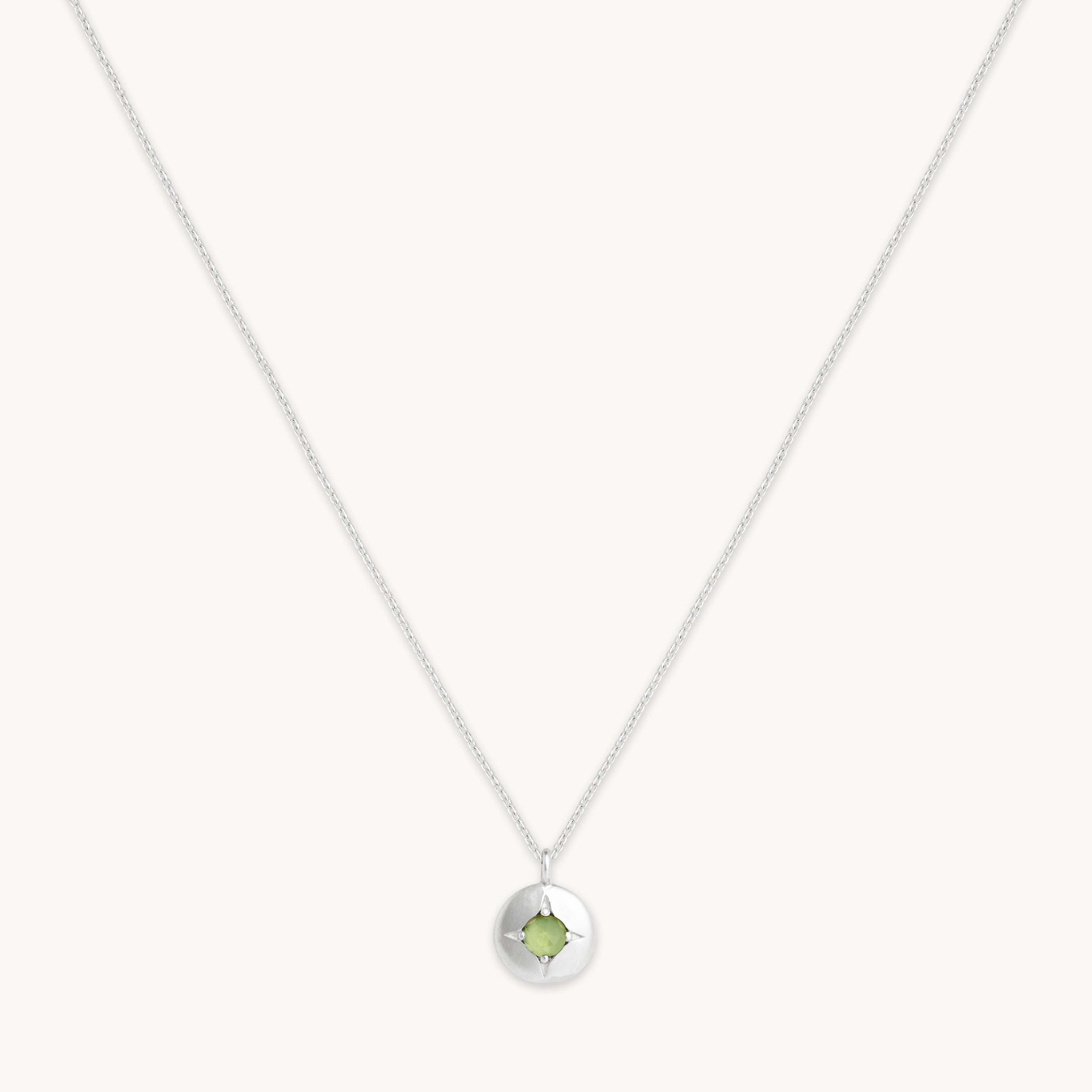 August Peridot Birthstone Necklace in Solid White Gold