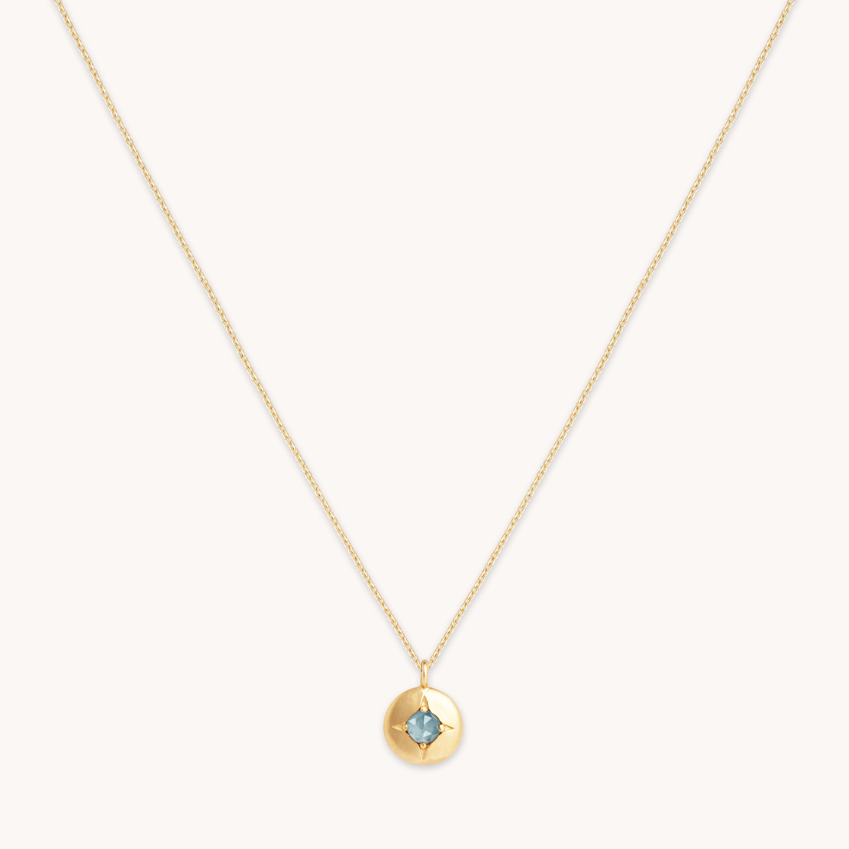 March Aquamarine Birthstone Necklace in Solid Gold
