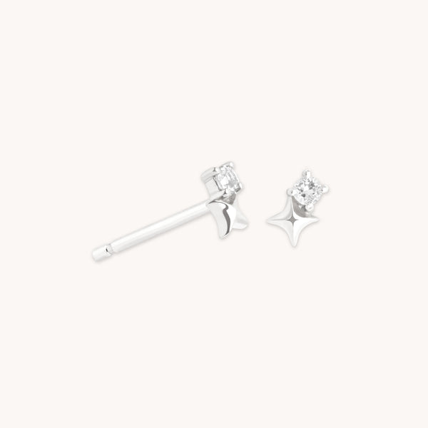 April White Topaz Birthstone Earrings in Solid White Gold