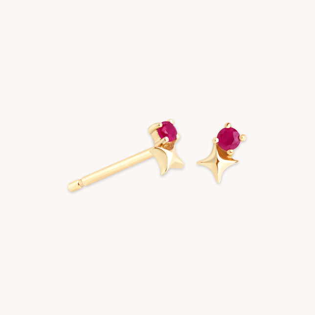 July Ruby Birthstone Earrings in Solid Gold