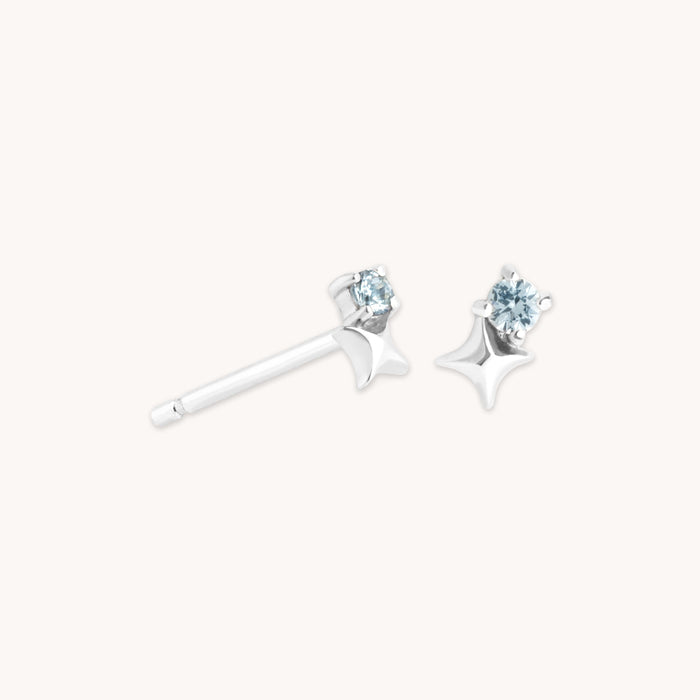 March Aquamarine Birthstone Earrings in Solid White Gold