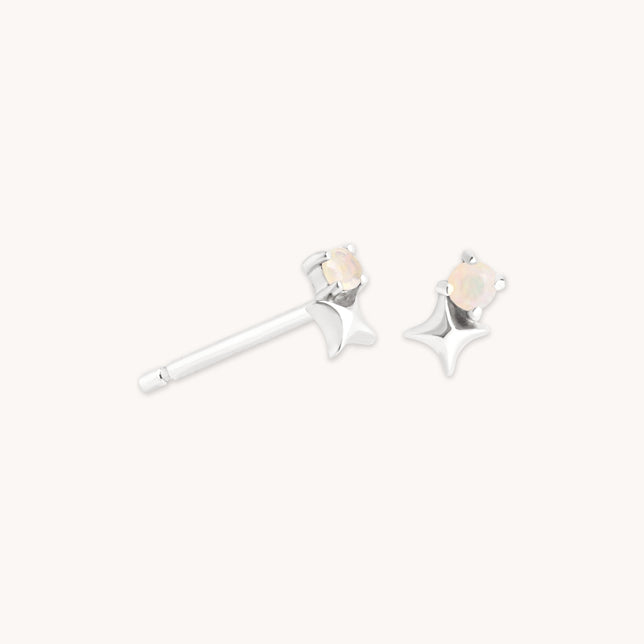 October Opal Birthstone Earrings in Solid White Gold