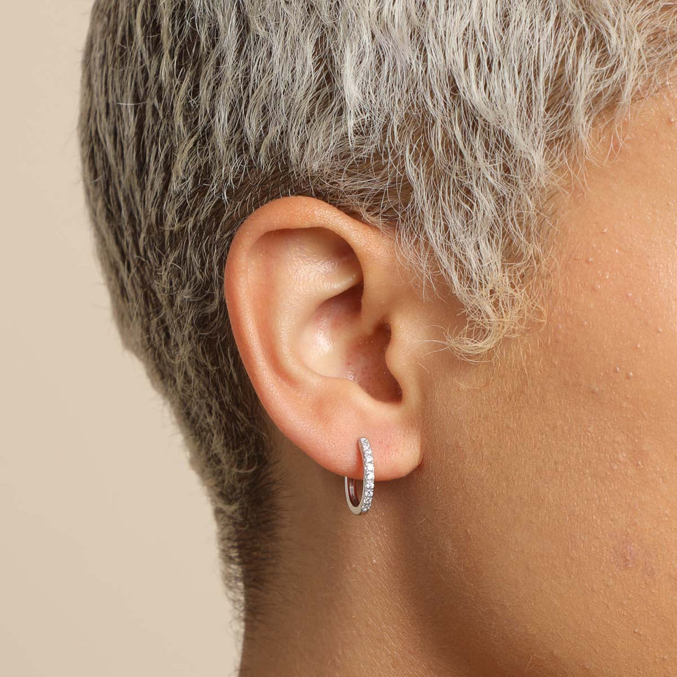 Charm Compatible Hoops - Essential Crystal Small Hoops in Silver - Hoop Earrings - Astrid &amp; Miyu