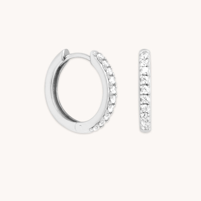 Charm Compatible Hoops - Essential Crystal Small Hoops in Silver - Hoop Earrings - Astrid &amp; Miyu