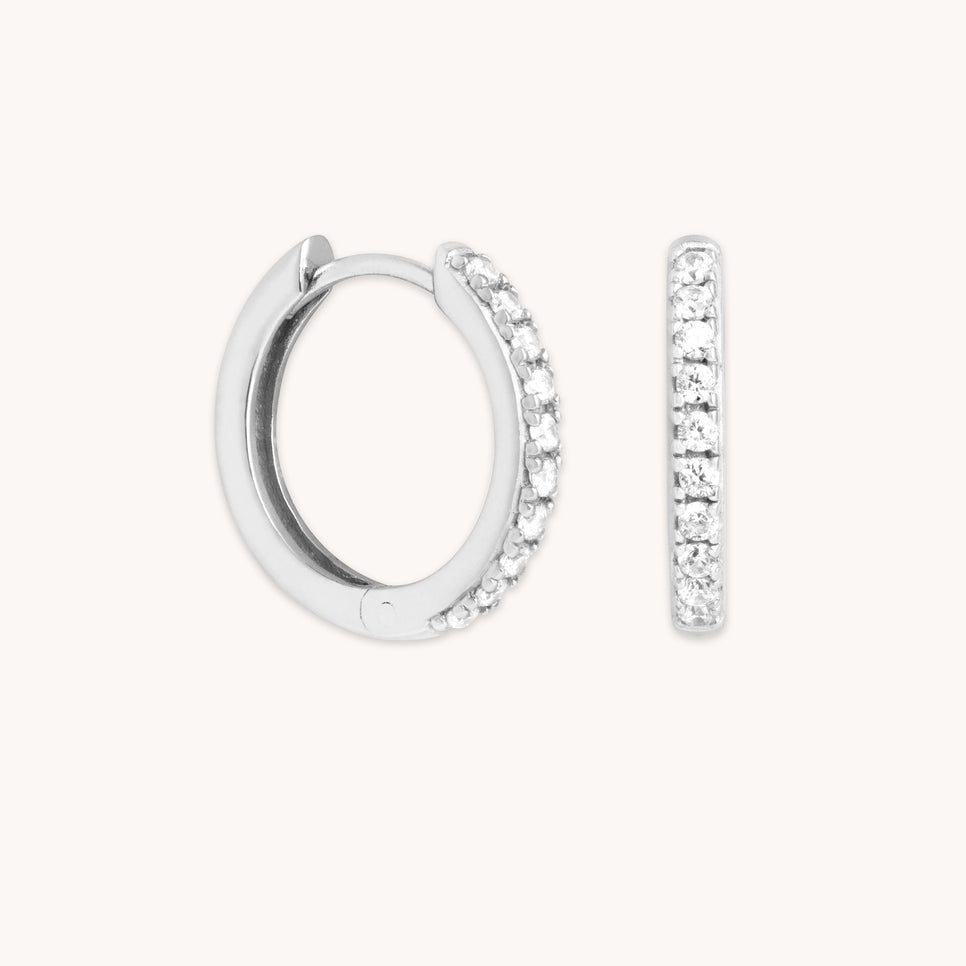 Charm Compatible Hoops - Essential Crystal Small Hoops in Silver - Hoop Earrings - Astrid &amp; Miyu