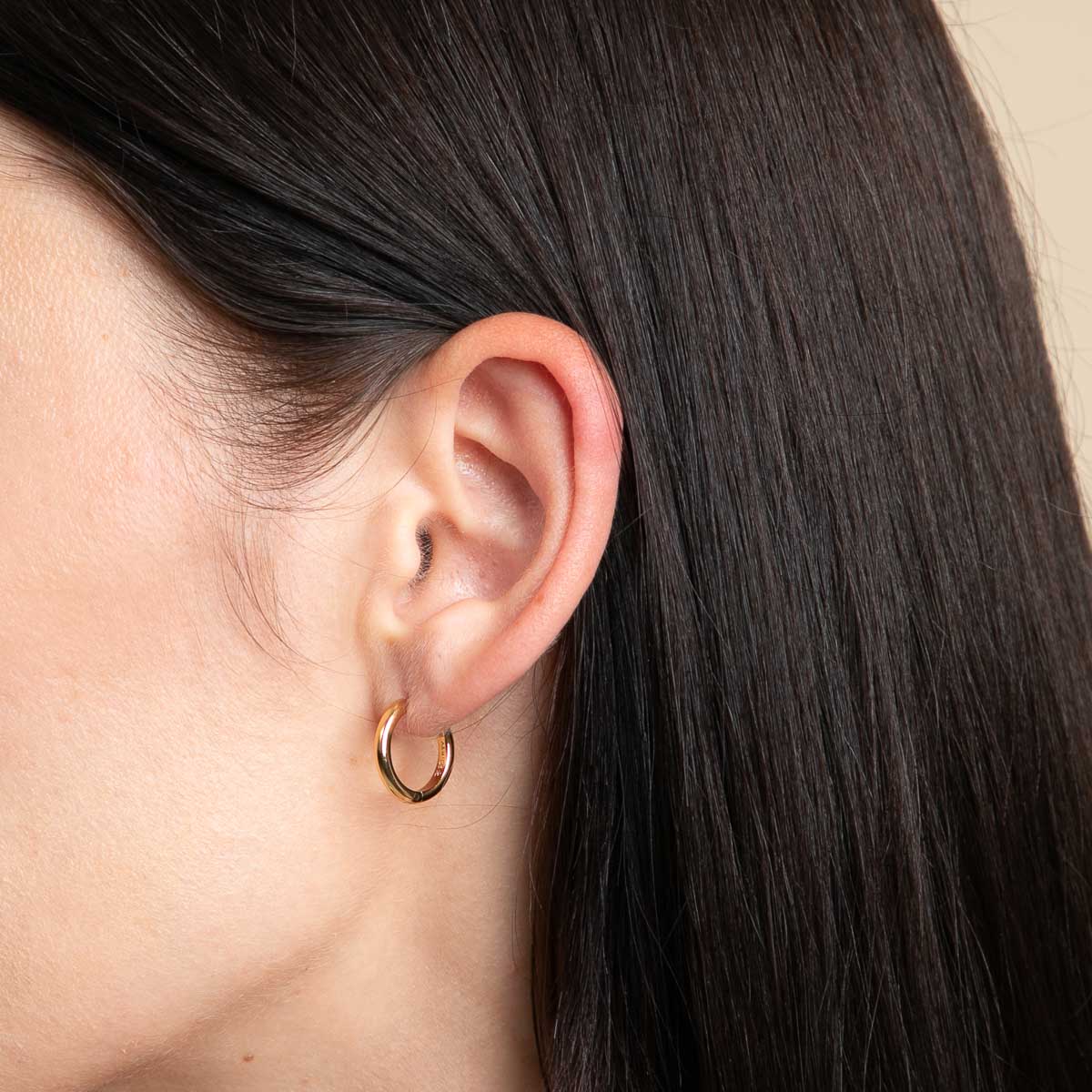 real 14k yellow gold hoop earrings simple hi polish cut hollow pipe loop  pair  Karizma Jewels