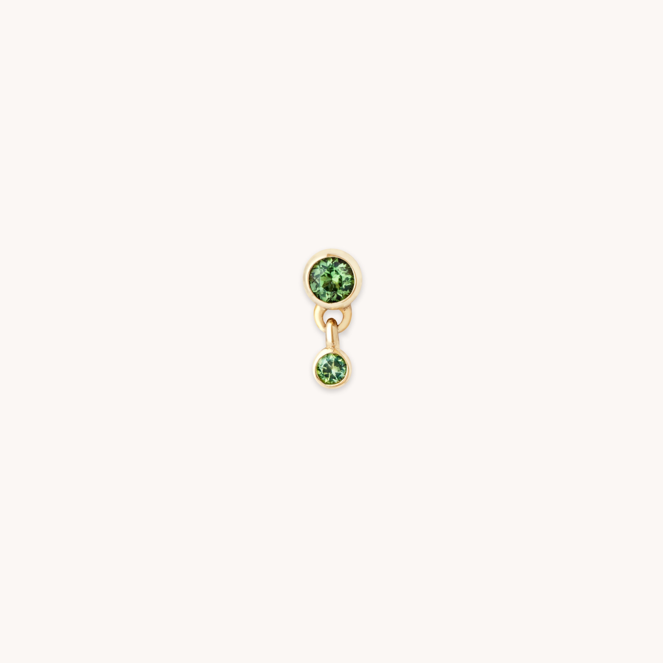 Green Tourmaline Double Piercing Stud in Solid Gold
