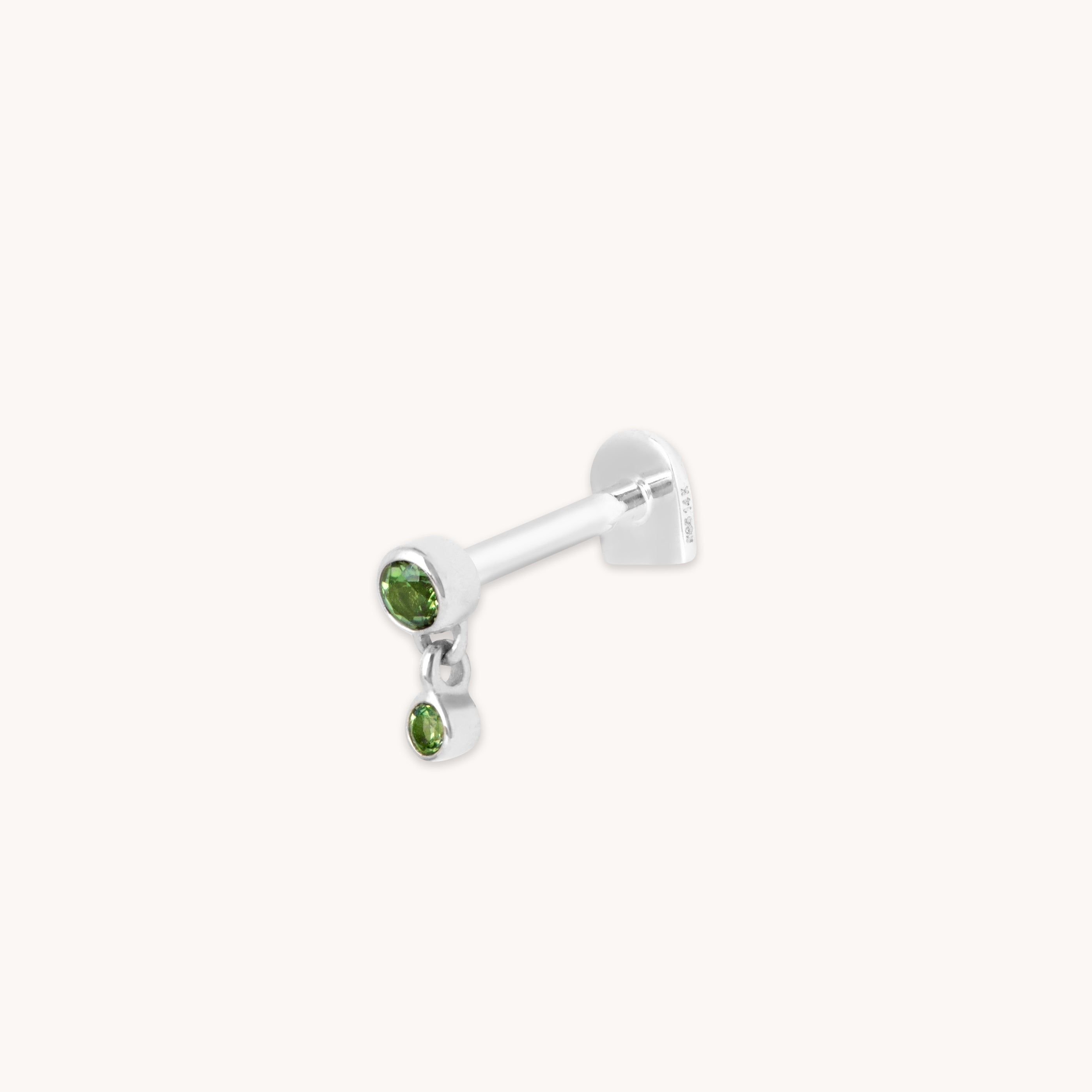Green Tourmaline Double Piercing Stud in Solid White Gold