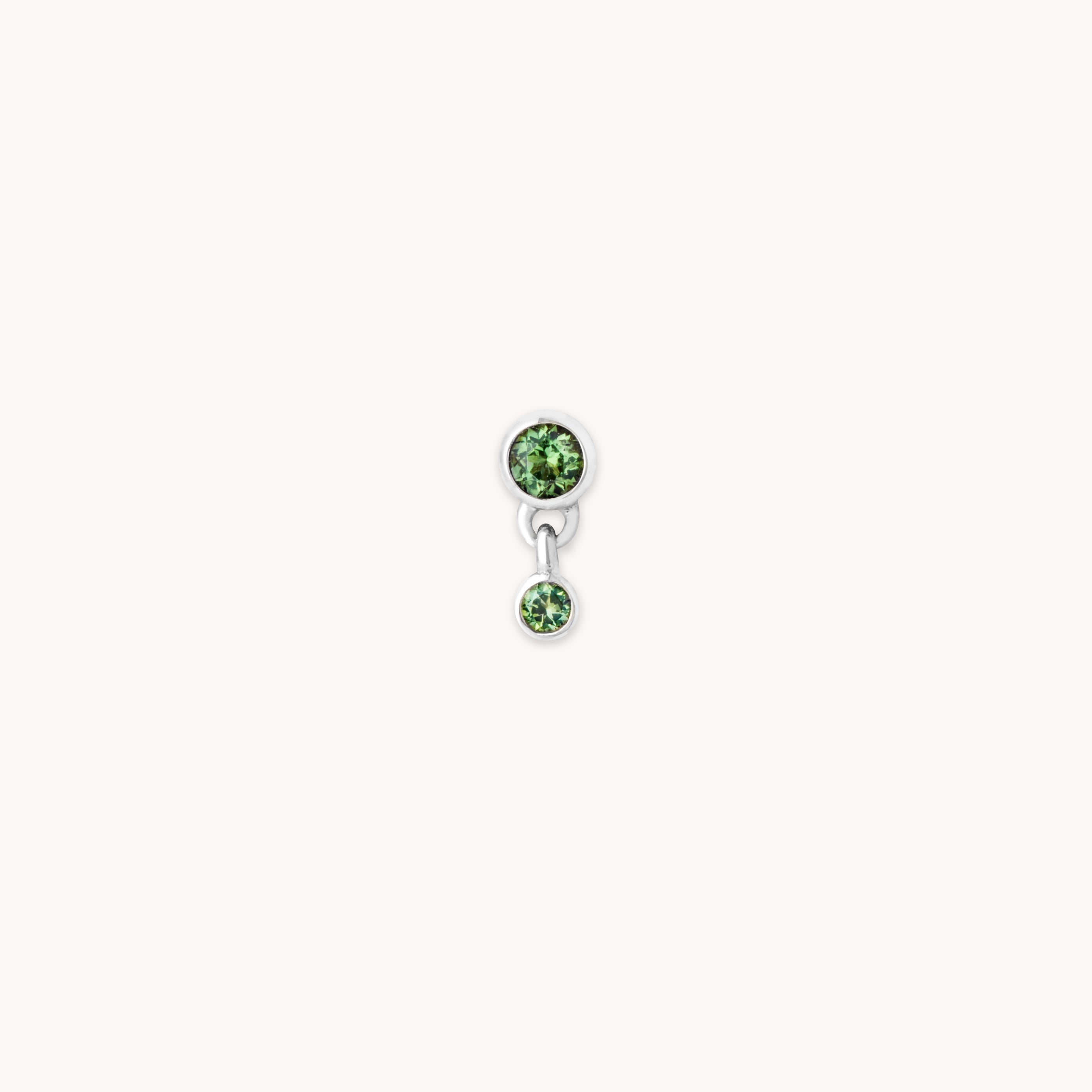 Green Tourmaline Double Piercing Stud in Solid White Gold