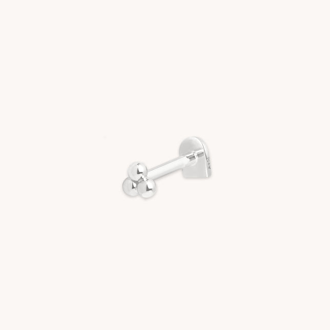 Triple Beaded Piercing Stud in Solid White Gold