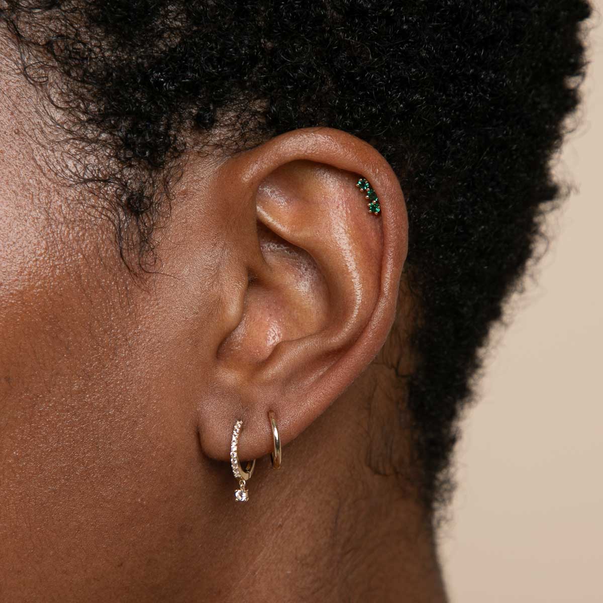 Emerald Curved Piercing Stud in Solid Gold