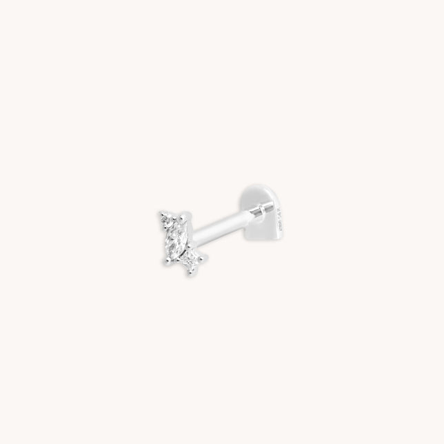 Diamond Marquise Cluster Piercing Stud in Solid White Gold