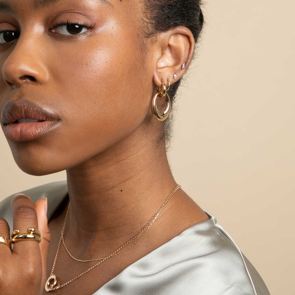 18k Gold Plated jewelry- Dome Link Hoops in Gold - Hoop Earrings - Astrid &amp; Miyu