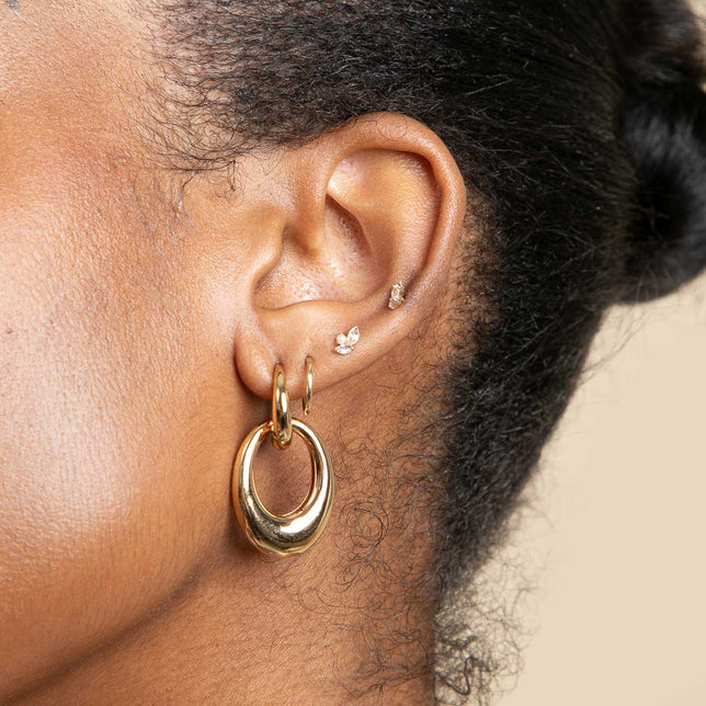 18k Gold Plated jewelry- Dome Link Hoops in Gold - Hoop Earrings - Astrid & Miyu