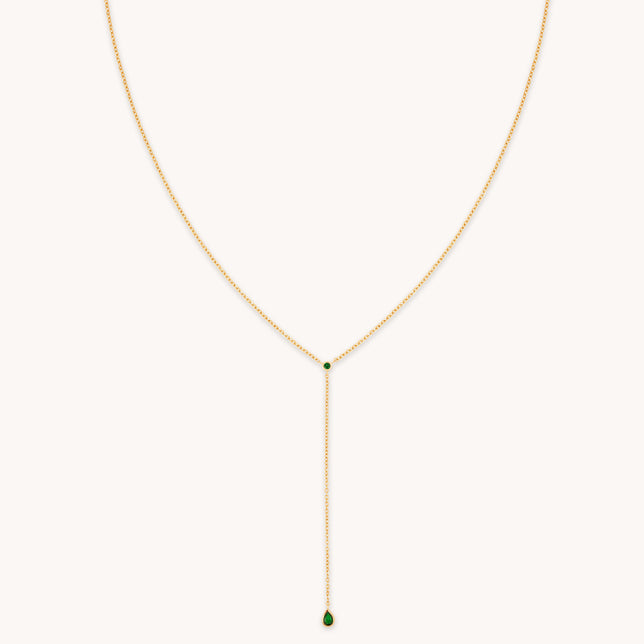 Green Topaz Lariat Necklace in Gold