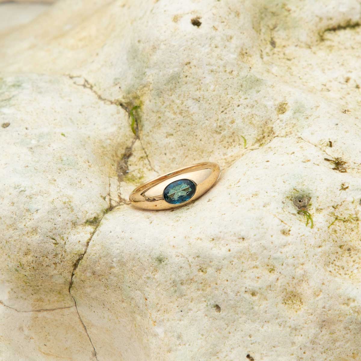Blue Topaz Dome Ring in Gold