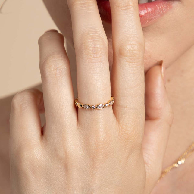 Navette Crystal Band Ring in Gold