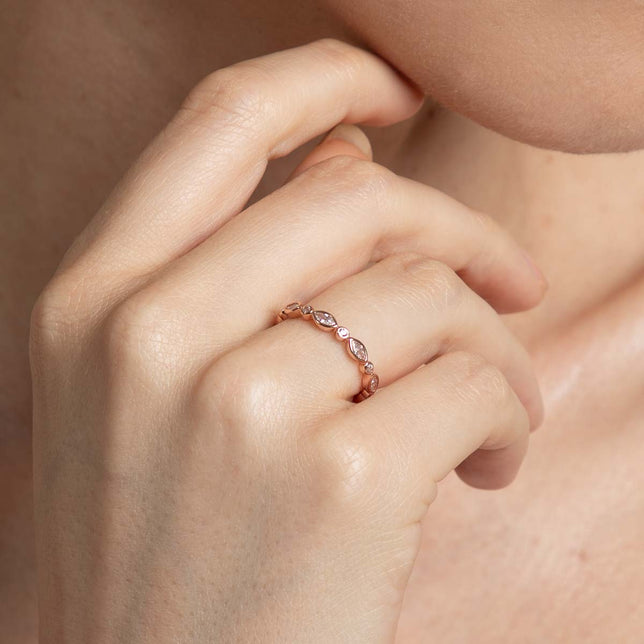 Navette Crystal Band Ring in Rose Gold