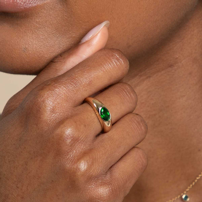 Green Topaz Dome Ring in Gold