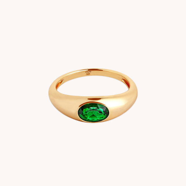Green Topaz Dome Ring in Gold