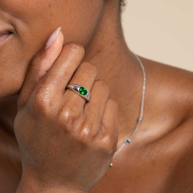 Green Topaz Dome Ring in Silver