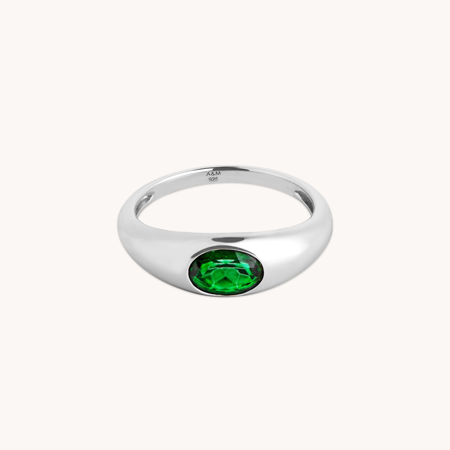 Green Topaz Dome Ring in Silver - P
