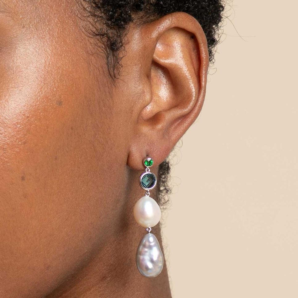 Tranquility Pearl Drop Studs in Silver