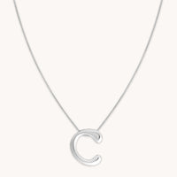 C Initial Bold Pendant Necklace in Silver