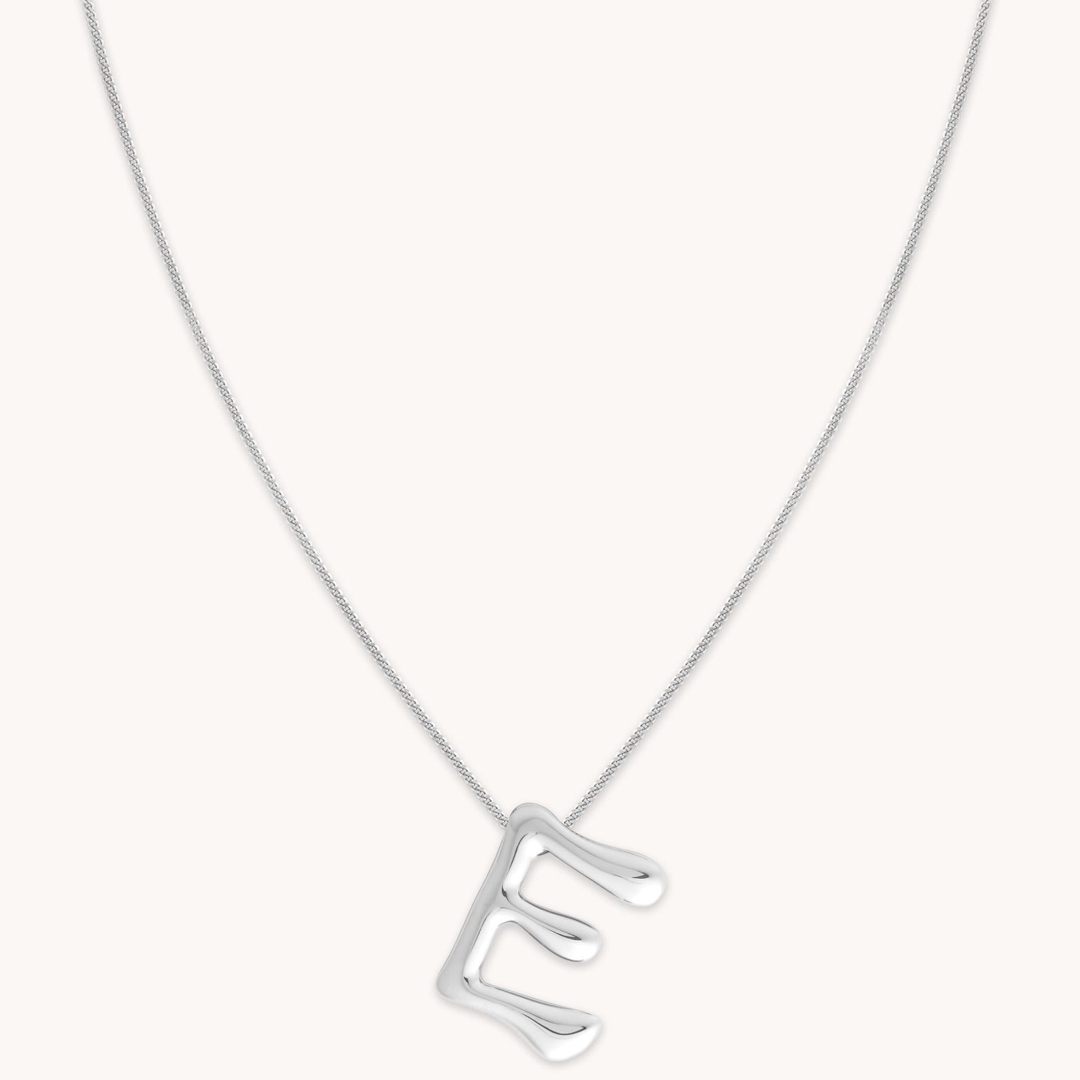 E Initial Bold Pendant Necklace in Silver