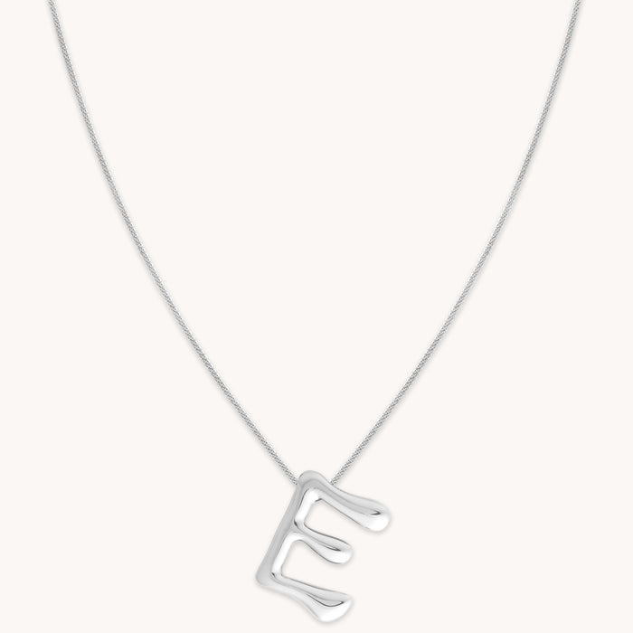 E Initial Bold Pendant Necklace in Silver