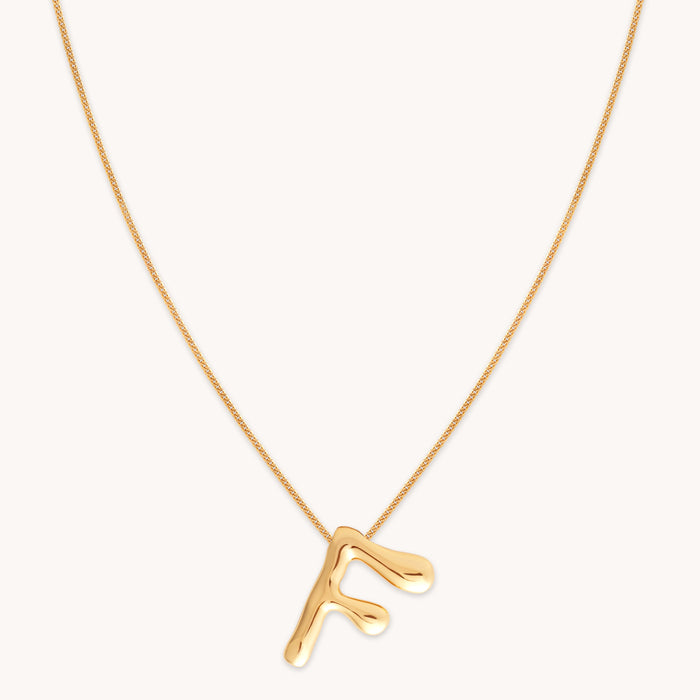 F Initial Bold Pendant Necklace in Gold