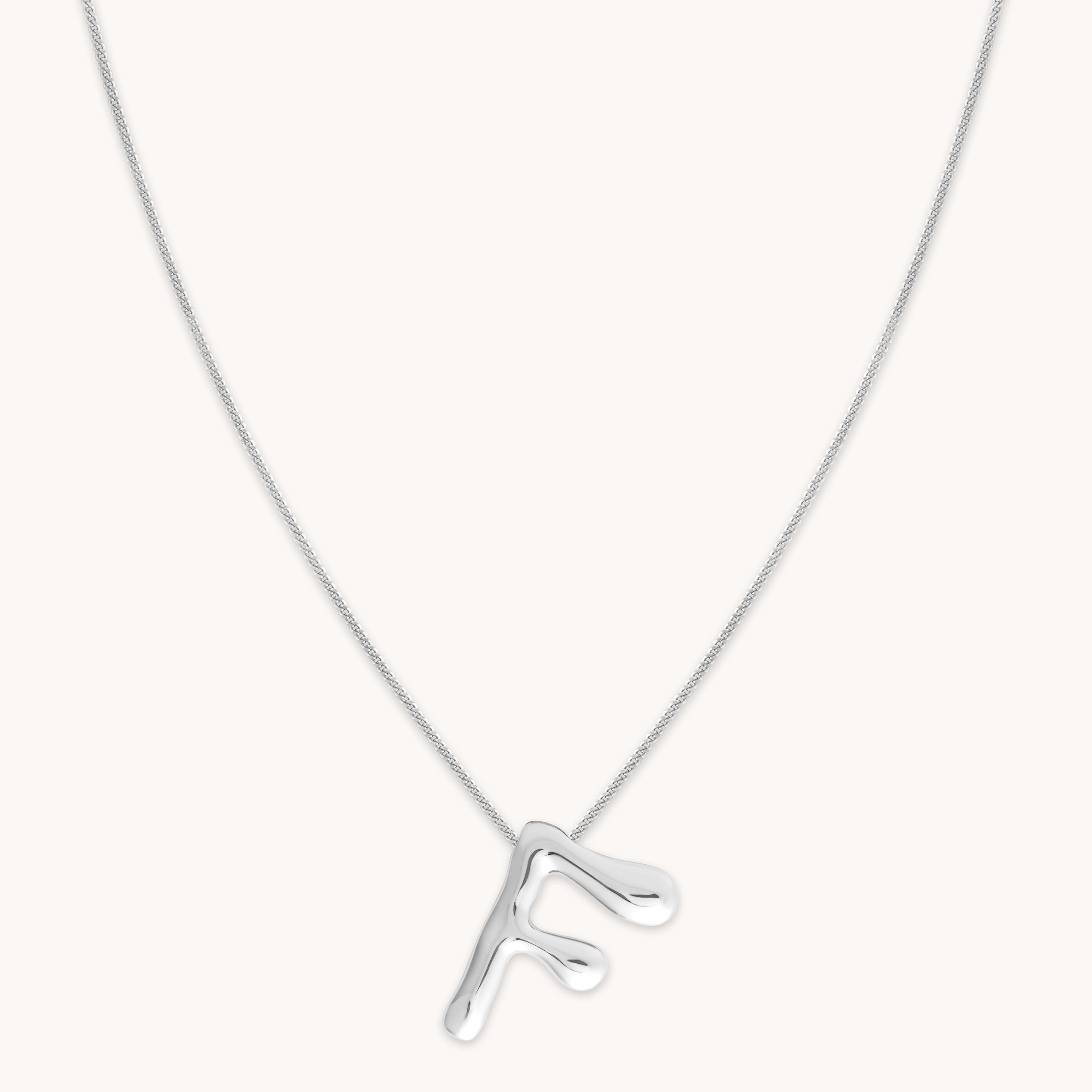 F Initial Bold Pendant Necklace in Silver