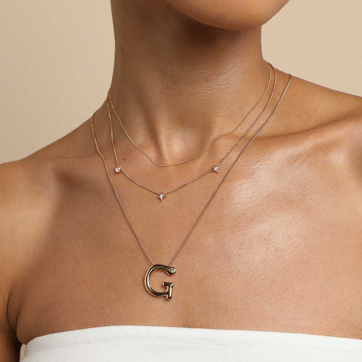 18k Gold Plated Jewellery - G Initial Bold Pendant Necklace in Gold - Pendant Necklace - Astrid &amp; Miyu