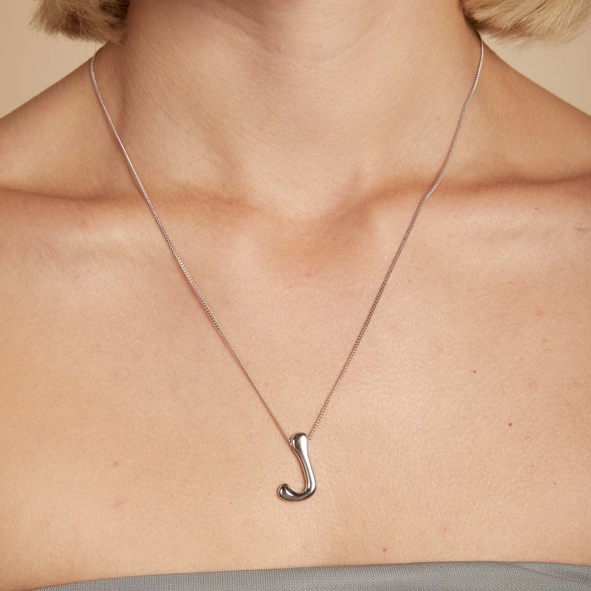 J Initial Bold Pendant Necklace in Silver