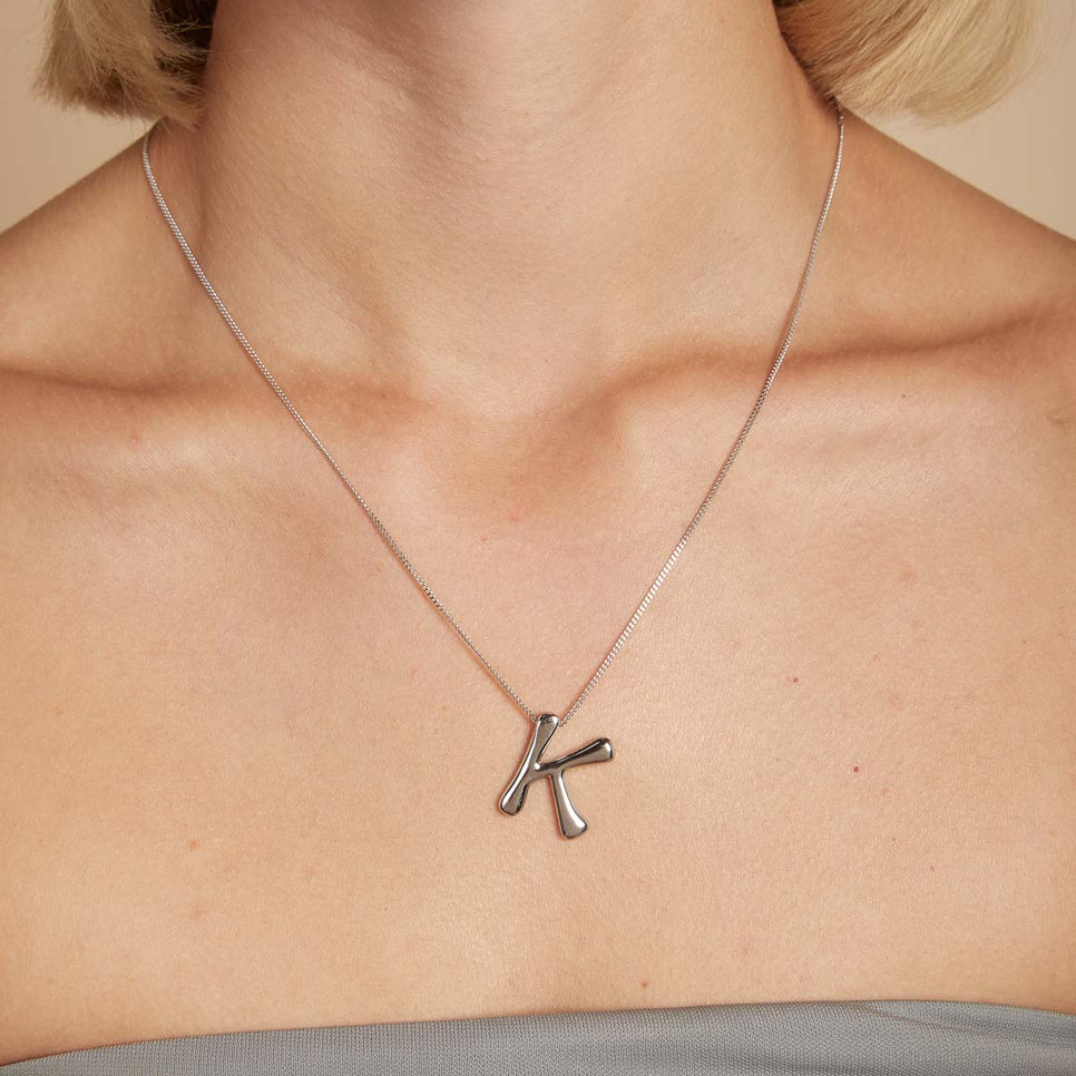 K Initial Bold Pendant Necklace in Silver