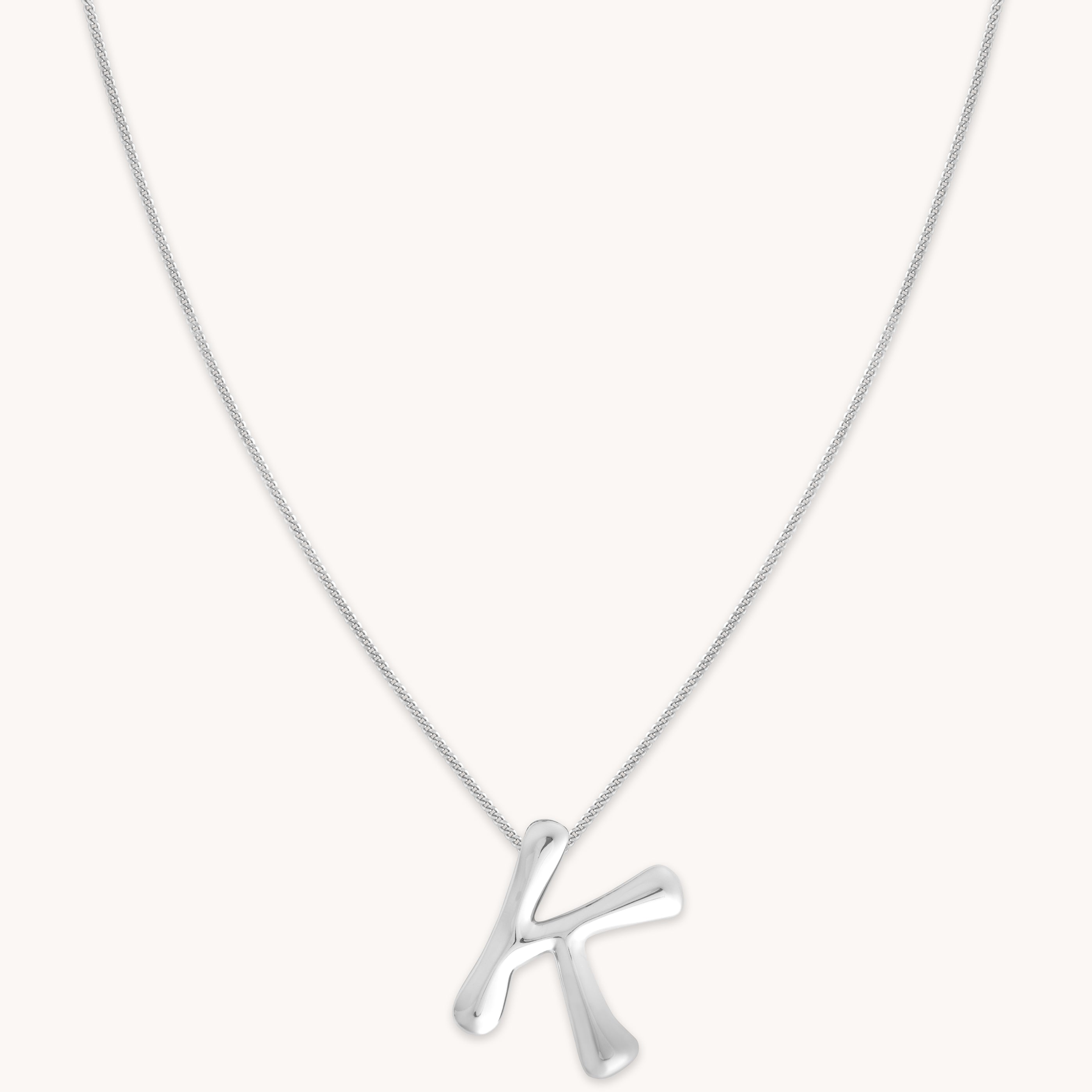 K Initial Bold Pendant Necklace in Silver