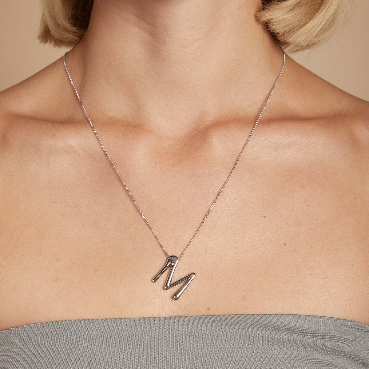 M Bold Initial Silver Necklace | Astrid & Miyu Necklaces