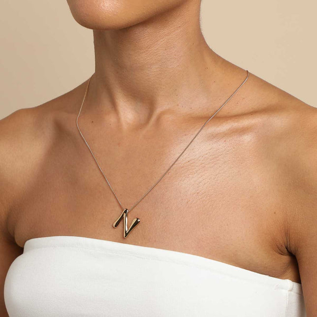 18k Gold Plated Jewellery - N Initial Bold Pendant Necklace in Gold - Pendant Necklace - Astrid & Miyu