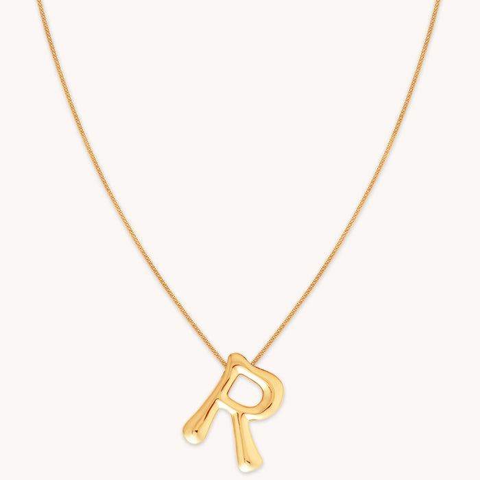 R Initial Bold Pendant Necklace in Gold