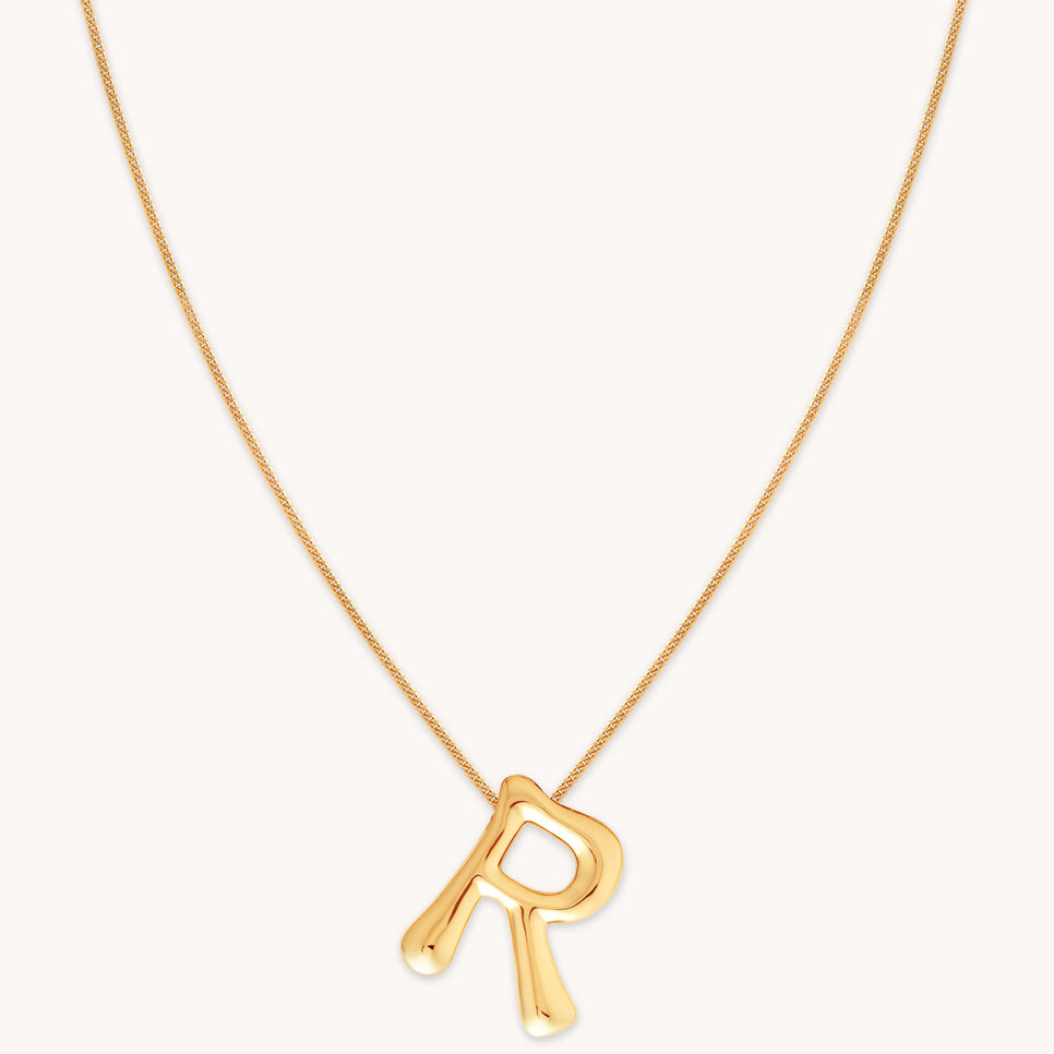 R Initial Bold Pendant Necklace in Gold