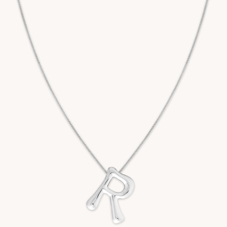 R Initial Bold Pendant Necklace in Silver