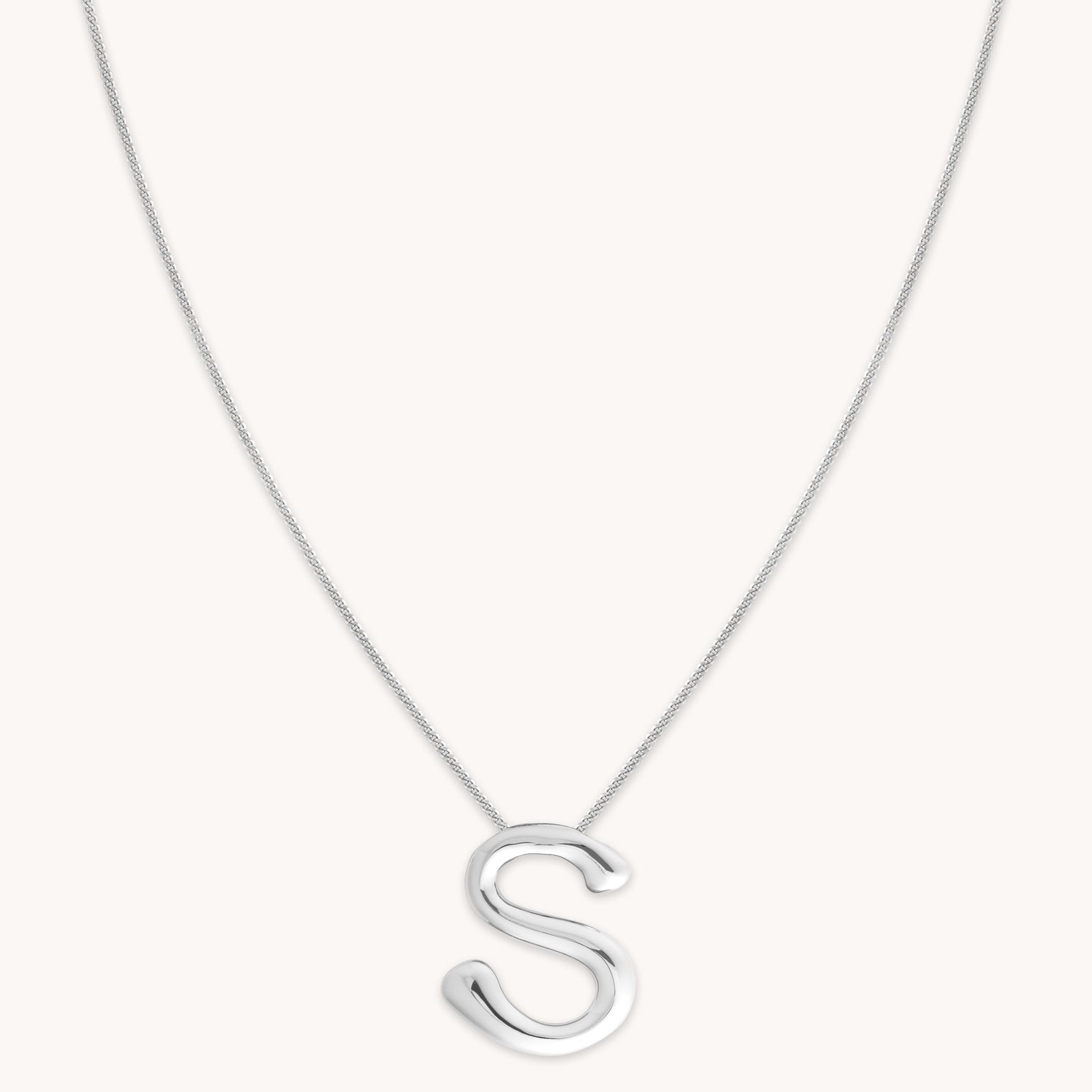 S Initial Bold Pendant Necklace in Silver