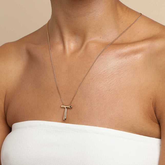 18k Gold Plated Jewellery - T Initial Bold Pendant Necklace in Gold - Pendant Necklace - Astrid & Miyu