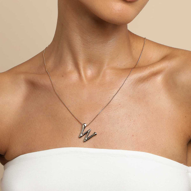 18k Gold Plated Jewellery - W Initial Bold Pendant Necklace in Gold - Pendant Necklace - Astrid & Miyu
