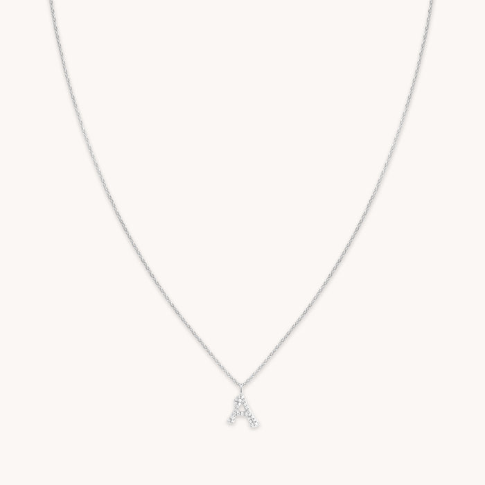 A Initial Pavé Pendant Necklace in Silver