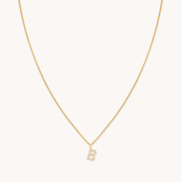 B Initial Pavé Pendant Necklace in Gold