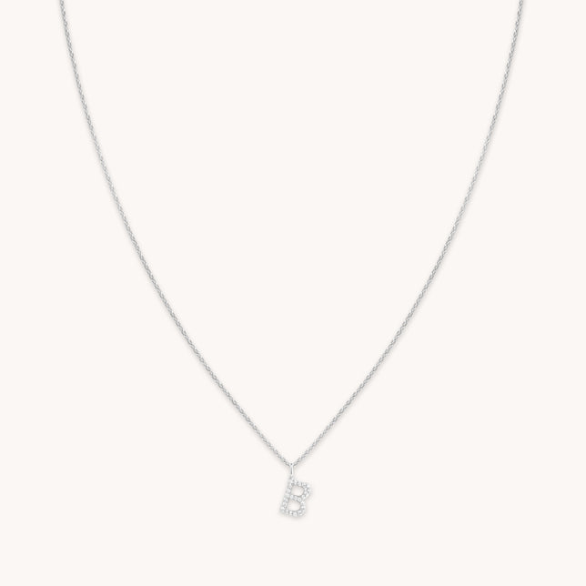 B Initial Pavé Pendant Necklace in Silver