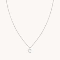 C Initial Pavé Pendant Necklace in Silver