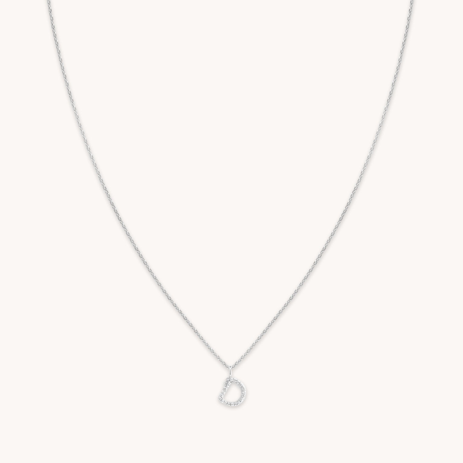 D Initial Pavé Pendant Necklace in Silver